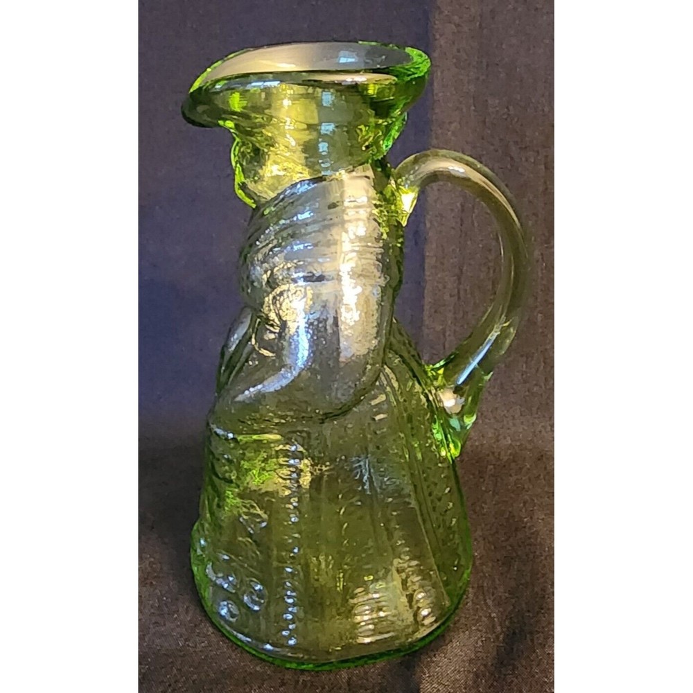 Kanawha Art Glass Colonial Lady Woman Lime Green Presse Glass Toby Syrup… - Picture 2 of 7